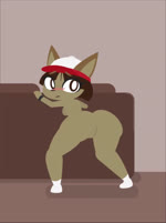 anthro blush butt clothing female genitals headgear headwear pussy simple_background solo pipepo cha_hieun canid canine canis domestic_dog mammal 2d_animation animated digital_media_(artwork) motion_tweening no_sound short_playtime webm