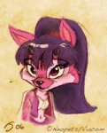 anthro breasts clothed clothing female fur hair horn long_hair pink_body pink_eyes pink_fur ponytail small_breasts smile solo sankam neopets nabile deer ixi_(neopets) mammal neopet_(species) 2006 half-length_portrait low_res portrait sketch