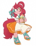 alternative_fashion anthro bracelet clothed clothing dessert dress female food footwear hair holding_food holding_object ice_cream j-fashion jewelry lolita_(fashion) long_hair pink_hair simple_background solo tongue tongue_out white_background umeguru friendship_is_magic hasbro my_little_pony pocky pinkie_pie_(mlp) earth_pony equid equine horse mammal pony 2015