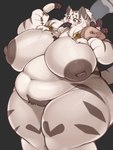 anthro areola belly big_breasts blush breasts dessert female food fur hair huge_breasts nipples nude overweight simple_background solo thick_thighs cyan_asdf felid feline felis mammal absurd_res hi_res