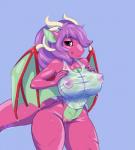 anthro big_breasts breasts clothing curvy_figure dragon female genitals hi_res looking_at_viewer mars.cacxtus mythological_creature mythological_scalie mythology nipples non-mammal_breasts pussy scalie shirt smile solo standing tail thick_thighs topwear voluptuous wet wet_clothing wet_shirt wet_topwear wide_hips