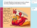 anthro anthrofied big_breasts blush breast_expansion breasts expansion female huge_breasts hyper hyper_breasts nipples non-mammal_breasts non-mammal_nipples pokemorph solo text average_artist doodle_or_die nintendo pokemon avian bird blaziken generation_3_pokemon pokemon_(species) english_text