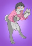 animal_genitalia anthro balls blush bottomless clothed clothing clothing_lift exhibitionism genitals gesture hand_gesture hoodie hoodie_only male sheath solo tongue tongue_out topwear topwear_only v_sign mikey6193 mikey_(mikey6193) hi_res