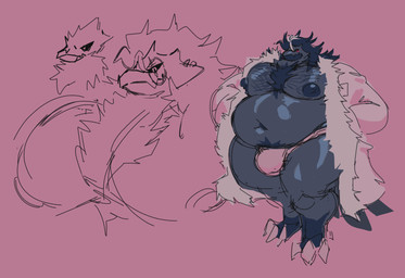 anthro beak belly big_muscles big_nipples big_pecs black_body body_hair bulge chest_hair chest_tuft clothing eyewear glasses hair long_hair male musclegut muscular muscular_male navel nipples overweight overweight_male pecs pubes red_eyes robe solo tail thick_thighs tuft enbooka nintendo pokemon corviknight generation_8_pokemon pokemon_(species) hi_res model_sheet
