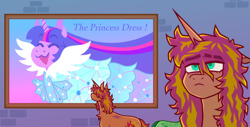 billboard clothing dress female feral horn sad smile solo wall_(structure) dapper_lil_arts equestria_girls friendship_is_magic hasbro my_little_pony mythology sunset_shimmer_(eg) twilight_sparkle_(mlp) equid equine mammal mythological_creature mythological_equine unicorn