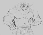 anthro big_muscles clothed clothing fur male muscular muscular_anthro muscular_male pecs simple_background slightly_chubby smile solo mafekoba kobato_(mafekoba) ailurid mammal red_panda digital_media_(artwork) monochrome