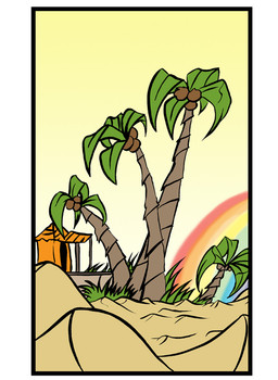 coconut coconut_tree drupe_(fruit) food fruit fruit_tree grass hut palm_tree plant rainbow sand sand_dune scenery tree zero_pictured dutch_(artist) 2011 colored comic