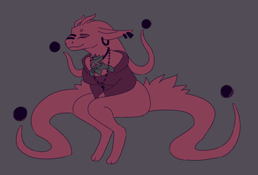 ambiguous_gender anthro between_breasts blush bottomless breasts clothed clothing female female/ambiguous jewelry necklace simple_background sitting size_difference tentacles pantheggon scalie