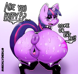 alternative_fashion anus big_anus big_butt bodily_fluids butt dialogue equine_anus female feral genitals goth hair huge_anus huge_butt hyper hyper_anus oral_request presenting presenting_anus presenting_vulva puffy_anus purple_body purple_eyes purple_hair requesting sex_request solo sweat sweaty_butt talking_to_viewer text vulva crowundeadcat friendship_is_magic hasbro my_little_pony twilight_sparkle_(mlp) equid equine horse mammal pony digital_media_(artwork) english_text hi_res