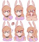 ahegao angry bodily_fluids breasts buckteeth cleavage clothed clothing collar confusion drooling eye_roll eyewear female frown glasses looking_at_viewer looking_pleasured pouting saliva smile solo teeth cev beatrice_wilkins animal_humanoid asinus asinus_humanoid donkey equid equid_humanoid equine equine_humanoid humanoid mammal mammal_humanoid 2020