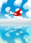 2019 blue_sky brown_eyes cloud day duo female feral flying generation_3_pokemon glistening hi_res kemo_leight latias latios legendary_pokemon looking_forward male multicolored_body nintendo outside pokemon pokemon_(species) red_body red_tail red_wings reflection sea sky skyscape surreal tail two_tone_body water water_reflection white_body wings