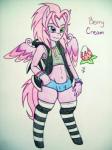 anthro bulge clothed clothing cutie_mark feathered_wings feathers femboy glowstick hair heterochromia legwear male pattern_clothing pattern_legwear pink_hair skimpy slightly_chubby solo spiky_hair striped_clothing striped_legwear stripes thick_thighs wings mothernoroi hasbro my_little_pony mythology berry_cream_(original_character) equid equine hybrid mammal mythological_creature mythological_equine nephilim pegasus 3:4