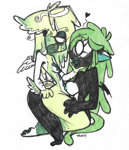 anthro arm_hair armpit_hair bat_wings black_body black_fur bodily_fluids body_hair breast_squish breasts duo ear_piercing ear_ring feathered_wings feathers female female/female fur green_body green_fur green_hair hair heart_symbol leg_hair lipstick makeup membrane_(anatomy) membranous_wings nude piercing ring_piercing sex sharp_teeth smile smiling_at_another smiling_at_each_other squish sweat sweatdrop teeth tongue tongue_out wings rottinglewd amalia_(rottinglewd) muck_(rottinglewd) ambiguous_species angel domestic_cat felid feline felis mammal vampire colored_pencil_(artwork) hi_res traditional_media_(artwork) nonbinary_(lore)