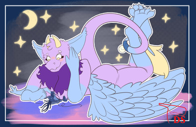 anthro antlers between_breasts blue_body blue_ears blue_paws blue_wings blush breasts dewlap_(anatomy) dragon_paws duo extreme_size_difference female fluffy fluffy_ears fur horn larger_female male male/female markings micro multicolored_body multicolored_fur nude pink_body pink_fur purple_body purple_fur romantic romantic_couple shrunk size_difference smaller_male two_tone_body wings yellow_eyes yellow_horn digitalscales mythology drak_(digitalscales) petal_(dapperhedgehog) dragon eastern_dragon fairy_dragon furred_dragon furred_scalie lizard mythological_creature mythological_scalie reptile scalie winged_dragon wingless_dragon absurd_res alpha_channel hi_res