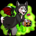 anthro candy_gore claws clothed clothing gore heterochromia horn male open_mouth painless_gore simple_background smile solo grumpy_griffin_creations canid canine canis mammal wolf 2021 digital_media_(artwork) hi_res