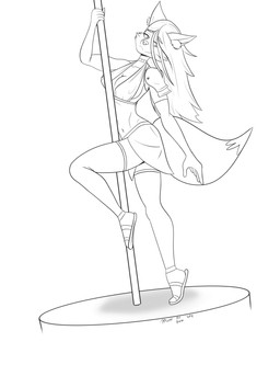 anthro big_breasts bottomwear breasts clothed clothing dancing female fur hair looking_at_viewer pole pole_dancing simple_background smile solo stripper stripper_pole topwear matt_the_rain dungeons_and_dragons hasbro wizards_of_the_coast bozhena canid canine fox mammal absurd_res digital_media_(artwork) hi_res monochrome