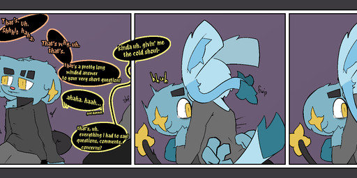 anthro blue_body bodily_fluids border clothed clothing dialogue duo eyebrow_slit eyebrows fur grey_border hair hug looking_at_another looking_at_partner male onomatopoeia open_mouth shaking simple_background sound_effects speech_bubble startled surprised tail tears text tremble_spikes trembling yellow_eyes gazaster nintendo pokemon gams_(gazaster) lex_(gazaster) canid canine eeveelution felid feline generation_4_pokemon glaceon mammal pokemon_(species) shinx 2025 comic digital_media_(artwork) english_text hi_res signature nonbinary_(lore)