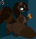 anthro areola big_butt breasts butt cheese dairy_products dark_areola female fluffy fluffy_tail food nude paws sandwich_(food) solo tail thick_thighs raccoonuki raquel_(raccoonuki) canid canine hybrid mammal procyonid raccoon raccoon_dog tanuki absurd_res hi_res sketch