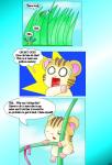 bodily_fluids dialogue feral fur male open_mouth orange_body orange_fur outside ribbons shocked solo striped_body striped_fur stripes sweat text tongue curby hamtaro_(series) stan_(hamtaro) cricetid hamster mammal rodent comic english_text hi_res