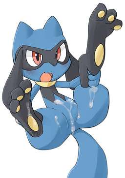 3_toes ambiguous_gender anthro blush bodily_fluids cum cum_on_crotch digitigrade featureless_crotch feet floppy_ears genital_fluids hands_under_legs holding_both_legs legs_up nude null open_mouth open_smile pawpads red_eyes semen_on_body simple_background smile solo spread_legs spreading toes yellow_pawpads young young_ambiguous young_anthro 7liquid nintendo pokemon generation_4_pokemon pokemon_(species) riolu hi_res