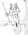 4_toes anthro breasts claws feet female holding_object kneeling looking_aside melee_weapon nude paws plant plantigrade plastic_bag polearm pubes solo spear toes tree weapon fourssss sega sonic_boom sonic_the_hedgehog_(series) sticks_the_jungle_badger badger mammal mustelid musteline 2024 hi_res monochrome sketch