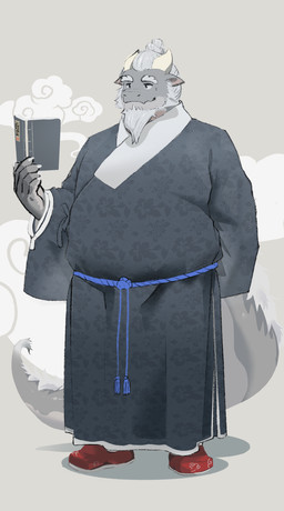 2_horns 5_fingers abstract_background anthro asian_clothing beard belly black_clothing black_yukata book closed_smile clothed clothing cloud east_asian_clothing eyebrows facial_hair fingers footwear fully_clothed grey_body grey_scales hair holding_book holding_object horn japanese_clothing kemono male moobs mouth_closed overweight overweight_anthro overweight_male pointy_ears red_clothing red_footwear scales shadow smile snout solo spiked_tail spikes spikes_(anatomy) standing tail thick_eyebrows white_hair yukata acdc mythology dragon eastern_dragon mythological_creature mythological_scalie scalie 2025 absurd_res digital_media_(artwork) full-length_portrait hi_res portrait shaded soft_shading