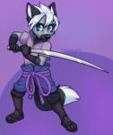 anthro black_nose blue_eyes hair male melee_weapon solo sword weapon white_hair nycket naruto sasuke_uchiha canid canine fox mammal 2014