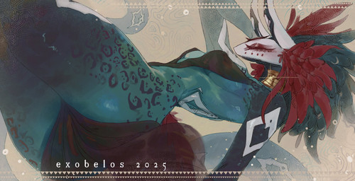 3_eyes accessory anthro black_sclera curvy_figure facial_markings feather_in_hair feathers feet_up female green_body green_skin hair hair_accessory head_markings horn horn_markings jewelry loose_feather markings mask multi_eye pointy_ears red_hair solo tail tail_feathers voluptuous exobelos ixkan_(exobelos) demon scalie absurd_res hi_res