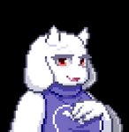 anthro blinking breasts clothed clothing dress fangs female floppy_ears fur hand_above_breast hand_on_breast hand_on_own_breast horn long_ears lop_ears purple_clothing purple_dress red_eyes simple_background smile solo teeth transparent_background white_body white_fur ninebuttom undertale undertale_(series) toriel boss_monster_(undertale) bovid caprine mammal alpha_channel animated digital_media_(artwork) low_res pixel_(artwork) pixel_animation short_playtime