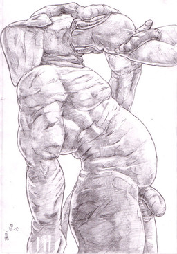anthro anthro_pred balls belly duo erection flaccid genitals head_first human_prey humanoid_genitalia humanoid_penis larger_pred male male/male male_pred male_prey muscular nipples nude nude_anthro nude_male nude_pred nude_prey open_mouth oral_vore penis proboscis_(anatomy) simple_background size_difference standing trunk_(anatomy) tusks vore white_background jeri_kleinlowe elephant elephantid human mammal proboscidean 2008 traditional_media_(artwork)