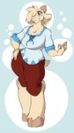 anthro barefoot bottomwear brown_body brown_fur clothing ear_piercing ear_ring feet female fur hooves horn pants piercing ring_piercing shirt simple_background smile solo standing topwear freebird11 bovid caprine goat mammal 2017 hi_res