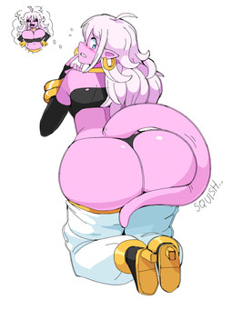big_butt butt clothed clothing female huge_butt pink_body simple_background thong underwear white_background lewdlemage dragon_ball dragon_ball_fighterz android_21 majin_android_21 alien majin 2021 3:4 cel_shading hi_res shaded