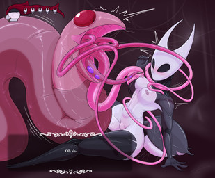 anthro breasts dialogue duo exoskeleton female gameplay_mechanics gui health_bar imminent_sex imminent_tentacle_sex imminent_vore tentacles text scaliepunk hollow_knight_(franchise) team_cherry hornet_(hollow_knight) 2025 english_text hi_res