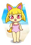 anthro blonde_hair camel_toe clothing female fur hair one-piece_swimsuit open_mouth red_eyes side_cutout sideless_swimsuit solo swimwear tan_body tan_fur young young_anthro young_female komeno level-5 yo-kai_watch krystal_fox_(yo-kai_watch) canid canine fox mammal 2021 hi_res