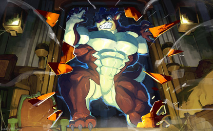 2_horns 3_toes 5_fingers anthro big_muscles blue_eyes brown_body brown_fur chair claws countershade_arms countershade_legs countershade_tail countershade_torso countershading detailed_background featureless_crotch feet finger_claws fingers framed_picture fur furniture hair head_horn horn huge_muscles interior_background male muscular muscular_male nude pecs property_damage raining snarling solo tail teeth text toe_claws toes white_body white_countershading white_sclera goofyahdragons deer mammal 2025 artist_name full-length_portrait hi_res portrait