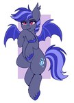 bat_wings blue_body blue_fur blue_hair blue_hooves blue_tail blue_wings blush chest_tuft claws cute_fangs cutie_mark ear_tuft eyelashes fangs female feral fetlocks fur hair hooves leg_tuft membrane_(anatomy) membranous_wings pupils red_eyes slit_pupils solo tail teeth tuft wing_claws wings lulubell hasbro my_little_pony fan_character bat_pony equid mammal