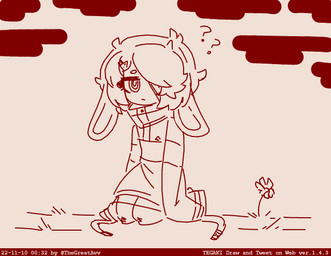 anthro clothing confusion femboy flower frown hair hair_over_eye male oversized_clothing plant question_mark short_hair solo probablyavv avv_(probablyavv) humanoid lagomorph leporid mammal rabbit 2022 digital_media_(artwork) line_art oekaki sketch tegaki_(artwork)