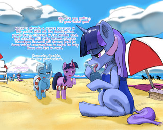 beach blue_body blue_fur blue_sky bodily_fluids clothing cloud dialogue female feral fur group hair horn one-piece_swimsuit pool_float purple_body purple_fur purple_hair saliva sand sea sky swimwear tail text tongue unicorn_horn water white_hair anomalousraven friendship_is_magic hasbro my_little_pony mythology tamers12345's_my_little_pony flawless_sparklemoon marionette_lulamoon starlight_glimmer_(mlp) trixie_(mlp) twilight_sparkle_(mlp) equid equine horse mammal mythological_creature mythological_equine pony unicorn english_text hi_res