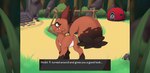 anus blush english_text female feral fur generation_8_pokemon genitals grass hi_res looking_at_viewer naika nickit nintendo plant pocket_campfire pokemon pokemon_(species) pussy solo text yellow_eyes