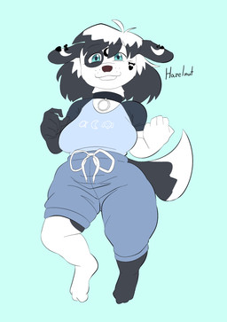 anthro bottomwear clothing collar collar_ring female pants shirt sweatpants topwear toonarscontent hazelnut_(toonarscontent) canid canine canis domestic_dog mammal absurd_res hi_res