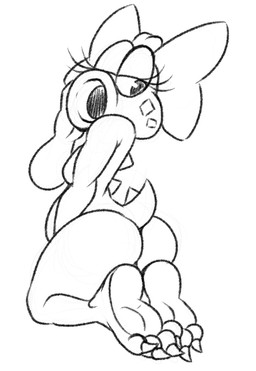 3_toes anthro bedroom_eyes biped bow_ribbon breasts butt claws dinosaur_tail eyelashes feet female half-closed_eyes hand_on_cheek kneeling long_eyelashes looking_back narrowed_eyes nude seductive side_belly side_boob siphon_(anatomy) solo spikes spikes_(anatomy) spotted_cheeks tail toes conditional_dnp zp92 mario_bros nintendo super_mario_bros._2 birdo_(character) birdo dinosaur prehistoric_species reptile scalie 2025 black_and_white hatching_(art) hi_res line_art monochrome shaded