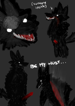 animal_genitalia animal_penis anthro black_body black_fur bodily_fluids brain canine_genitalia canine_penis fur genital_fluids genitals male musk open_mouth organs penis precum precum_on_penis sharp_teeth smile smiling_at_viewer solo struggling teeth text lagwa lustig animate_inanimate canid canine living_clothing living_costume living_fursuit mammal absurd_res hi_res