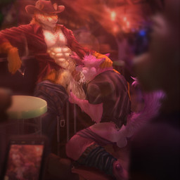 anthro anthro_on_anthro anthro_penetrated anthro_penetrating anthro_penetrating_anthro backsack balls bar bar_stool being_watched belt big_penis bodily_fluids bottomwear bottomwear_down casual_sex cigarette clothed clothing cowboy_hat cum cum_drip cum_in_mouth cum_inside cum_on_penis detailed_background dominant dominant_anthro dominant_male dripping duo eyes_closed fellatio fur furniture genital_fluids genitals grabbing_head hat headgear headwear holding_balls holding_cigarette holding_object kneeling looking_at_another male male/male male_penetrated male_penetrating male_penetrating_male muscular muscular_anthro muscular_male nightclub open_belt open_bottomwear open_clothing open_mouth open_pants open_shirt open_topwear oral orange_body orange_fur pants pants_down partially_clothed penetration penile penis penis_in_mouth pink_body pink_fur recording sex shirt sitting spread_legs spreading stool submissive submissive_anthro submissive_male thick_penis topwear white_body white_fur kendryzak canid canine felid mammal pantherine tiger 1:1 hi_res