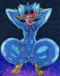 anthro anus balls blue_balls blue_body blue_fur blue_glans blue_penis crouching front_view fur genitals glans glistening glistening_body hands_behind_head humanoid_genitalia humanoid_penis lips long_tongue looking_at_viewer male penis sharp_teeth solo spread_legs spreading teeth thick_lips thick_thighs tongue parasitedeath mob_entertainment poppy_playtime huggy_wuggy monster wuggy_(poppy_playtime) hi_res traditional_media_(artwork)