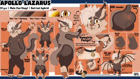 4_toes 5_fingers after_transformation anthro anus attribute_theft backsack balls bat_wings bell bell_collar belly big_butt biped bite brown_body brown_fur brown_markings butt butt_focus claws collar countershading digitigrade erection extreme_size_difference eyebrows fangs feet fingers flaccid fluffy fluffy_tail foreskin front_view fupa fur fur_markings genital_focus genitals genitals_shrinking growth hair hand_on_butt humanoid_genitalia humanoid_penis inner_ear_fluff larger_but_small looking_at_viewer male markings membrane_(anatomy) membranous_wings micro micropenis moobs mouth_shot navel neck_tuft nipples nude open_mouth overweight overweight_anthro overweight_male partially_retracted_foreskin pawpads paws penis penis_focus penis_shrinking rear_view shrinking simple_background size_difference size_theft size_transformation small_balls small_penis smile solo species_transformation tail teeth text thick_thighs toes tongue tongue_out transformation tuft white_hair wide_hips wings yellow_eyes kosmik_artz apollo_lazarus bat domestic_cat felid feline felis hybrid mammal 16:9 absurd_res english_text hi_res model_sheet widescreen