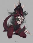 anthro bdsm belly black_sclera blood bodily_fluids bound breast_grab breast_squeeze breasts chain chained claw_marks claws clothed clothing cuff_(restraint) curvy_figure dark_hair disembodied_hand dripping ear_piercing erect_nipples female fin fin_piercing fingering fingers furgonomics furry-specific_piercing genital_fluids genitals ghost_hand hair hand_on_belly hand_on_breast hand_on_cheek hand_on_leg hand_on_thigh hands_above_head heart_(marking) highlights_(coloring) hourglass_figure kneeling looking_at_viewer markings medium_breasts messy_hair midriff narrowed_eyes navel nipple_piercing nipples no_underwear non-mammal_breasts nude one_eye_obstructed orange_eyes penetration piercing questionable_consent red_body red_skin restrained restraints small_waist solo spread_legs spreading squeezing vaginal vaginal_fingering vaginal_fluid_drip vaginal_fluid_string vaginal_fluids vaginal_fluids_on_ground vaginal_penetration white_markings wide_hips wrist_cuffs hale. rose_(kamikazekit) fish marine shark 3:4 hi_res