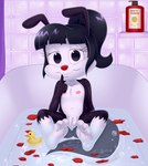 anthro bath bathing bathtub black_body black_fur butt clitoris female flat_chested fur genitals navel nipples nude pussy rubber_duck shampoo sitting solo spread_legs spreading young young_anthro young_female takaneru mammal mephitid skunk absurd_res hi_res