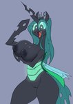 anthro anthrofied areola arm_under_breasts big_breasts black_areola black_body black_nipples breasts carapace fangs female green_eyes green_hair hair heart_pupils hoof_hands nipples open_mouth small_waist solo teeth thick_thighs wide_eyed wide_hips sunbusting friendship_is_magic hasbro my_little_pony queen_chrysalis_(mlp) arthropod changeling digital_media_(artwork) hi_res