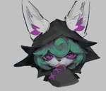 anthro biped female fur green_hair grey_background hair licking looking_at_viewer purple_body purple_eyes purple_fur simple_background solo tongue white_body white_fur ramssa league_of_legends riot_games tencent vex_(lol) yordle