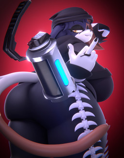 anthro beanie big_breasts big_butt breasts butt clothing explosives female gesture grenade hand_gesture hat headgear headwear looking_back looking_down middle_finger pupils red_background simple_background slit_pupils solo tail weapon yellow_eyes vllrukkin nonarycubed_(modeler) epic_games fortnite meow_skulls calico_cat domestic_cat felid feline felis mammal 3d_(artwork) absurd_res digital_media_(artwork) hi_res